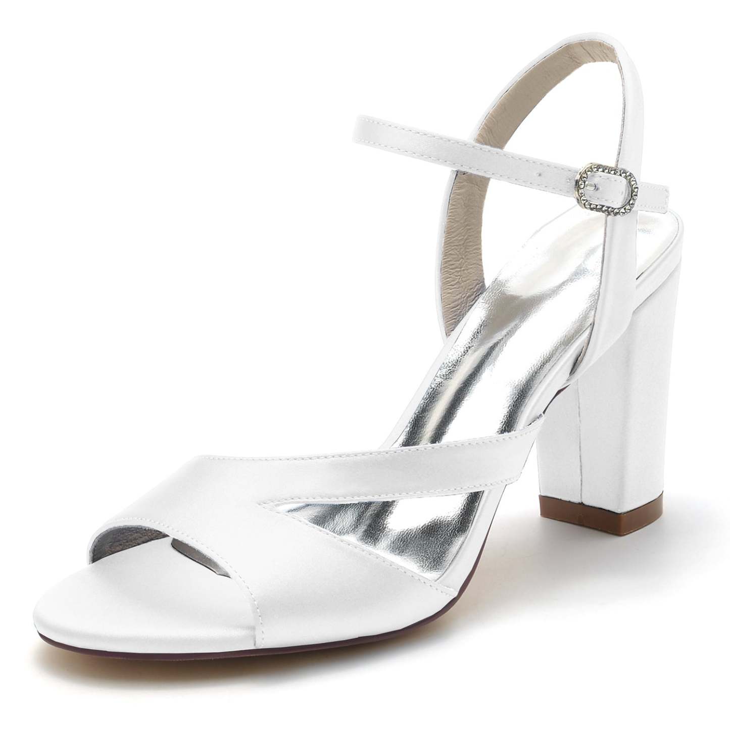 Bridal Silk Satin Peep Toe Shoes with Block Buckle for Women