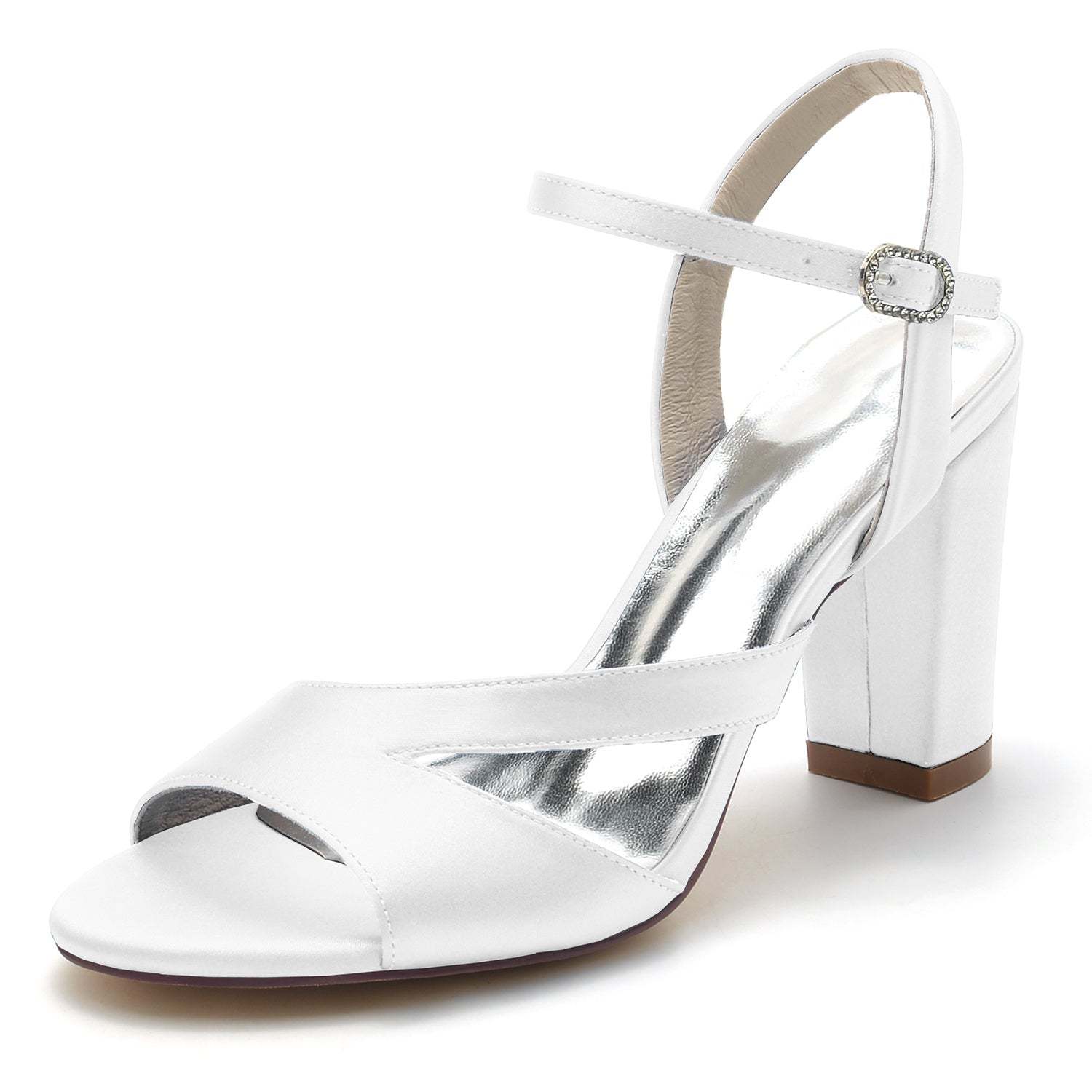 Bridal Silk Satin Peep Toe Shoes with Block Buckle for Women