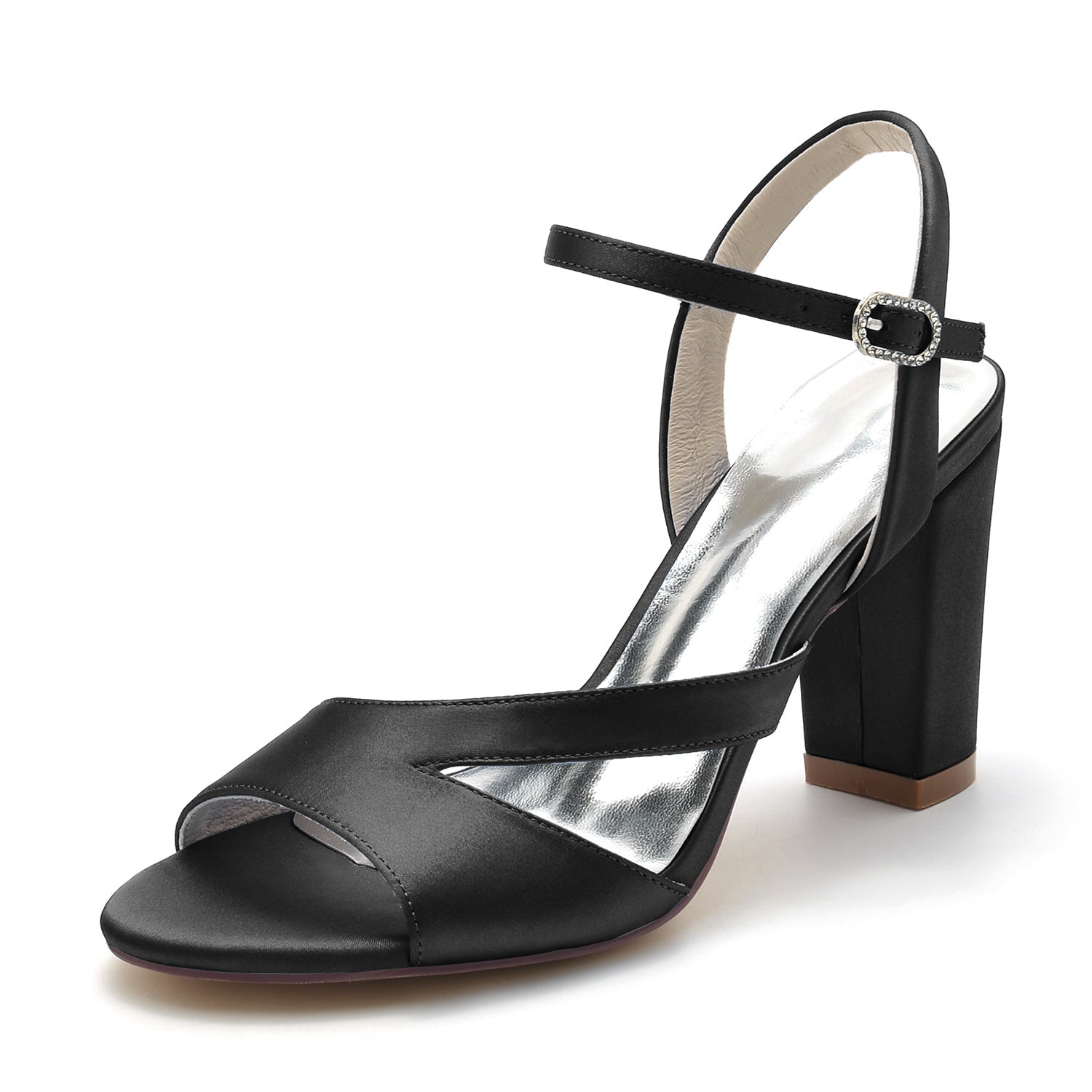 Bridal Silk Satin Peep Toe Shoes with Block Buckle for Women