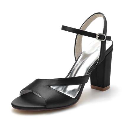 Bridal Silk Satin Peep Toe Shoes with Block Buckle for Women