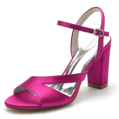 Bridal Silk Satin Peep Toe Shoes with Block Buckle for Women