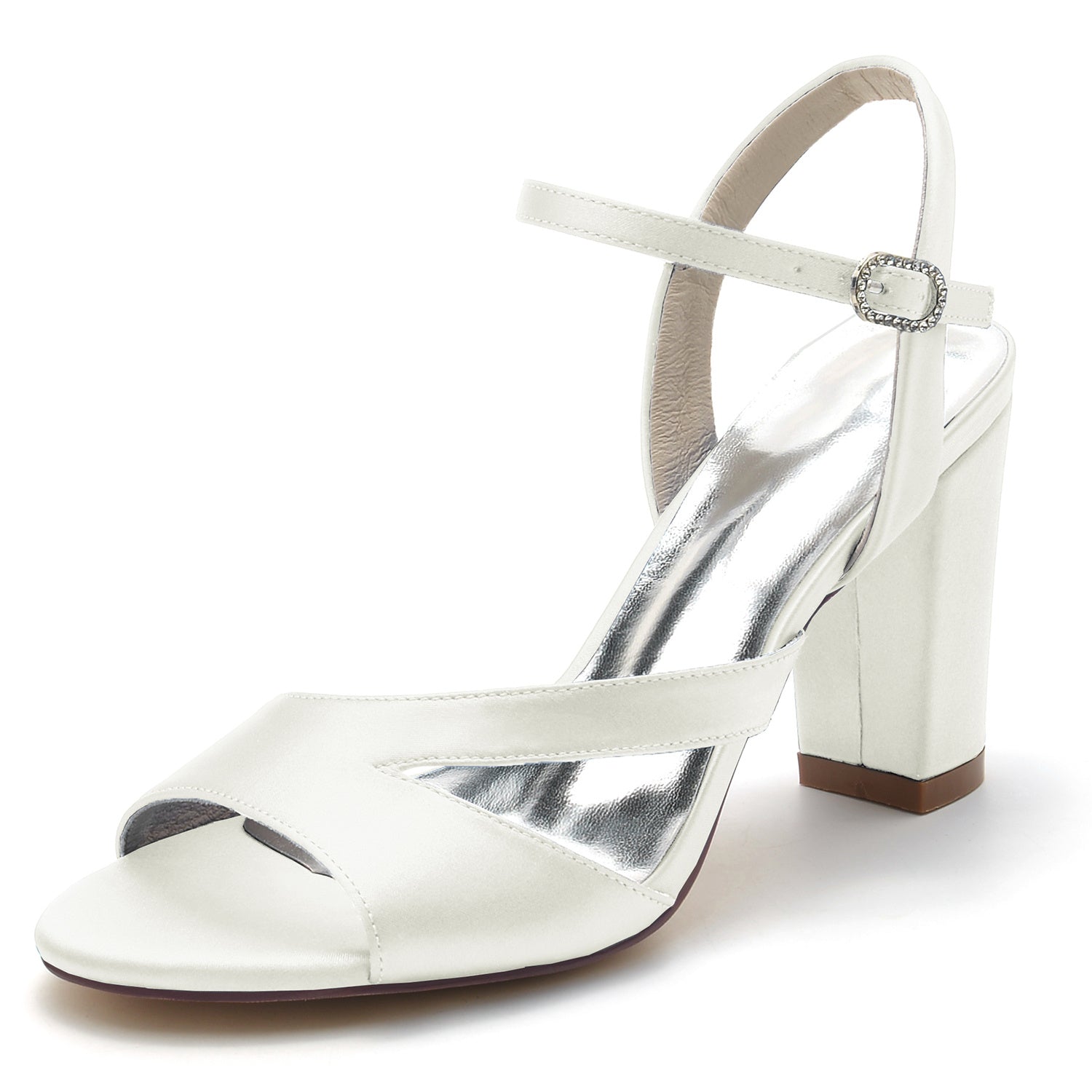 Bridal Silk Satin Peep Toe Shoes with Block Buckle for Women