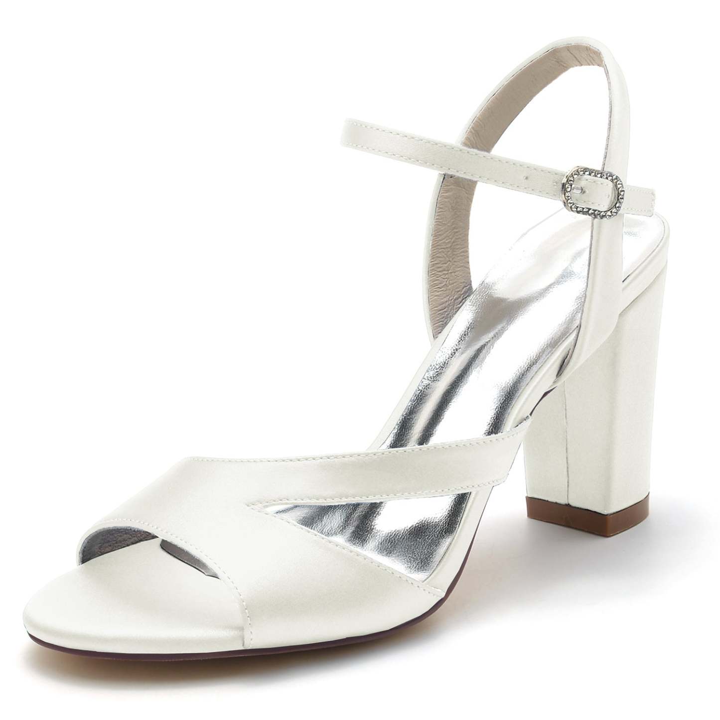 Bridal Silk Satin Peep Toe Shoes with Block Buckle for Women