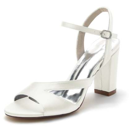 Bridal Silk Satin Peep Toe Shoes with Block Buckle for Women
