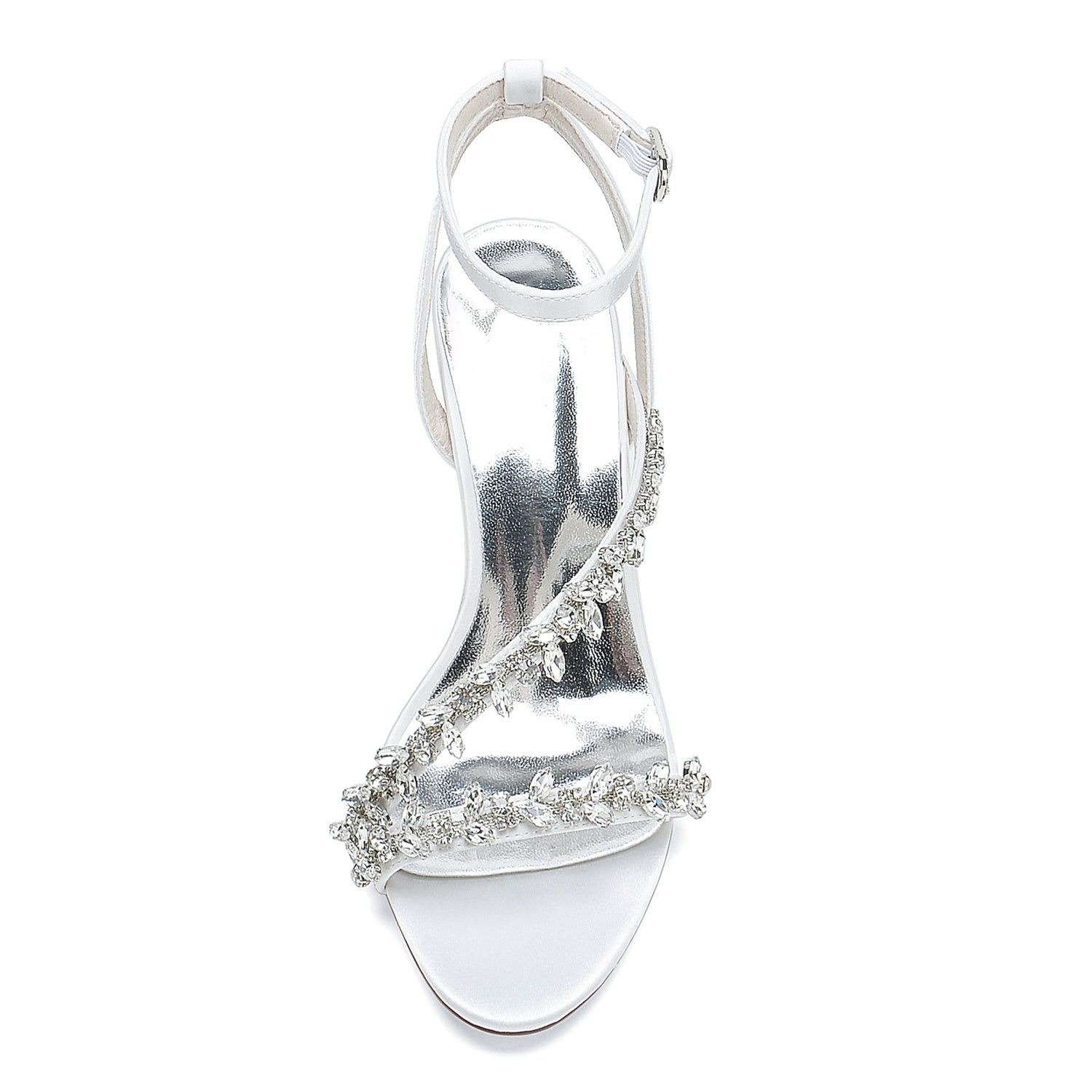 White Strappy Rhinestone Bridal Shoes with Opened Toe and Block Heel for Women