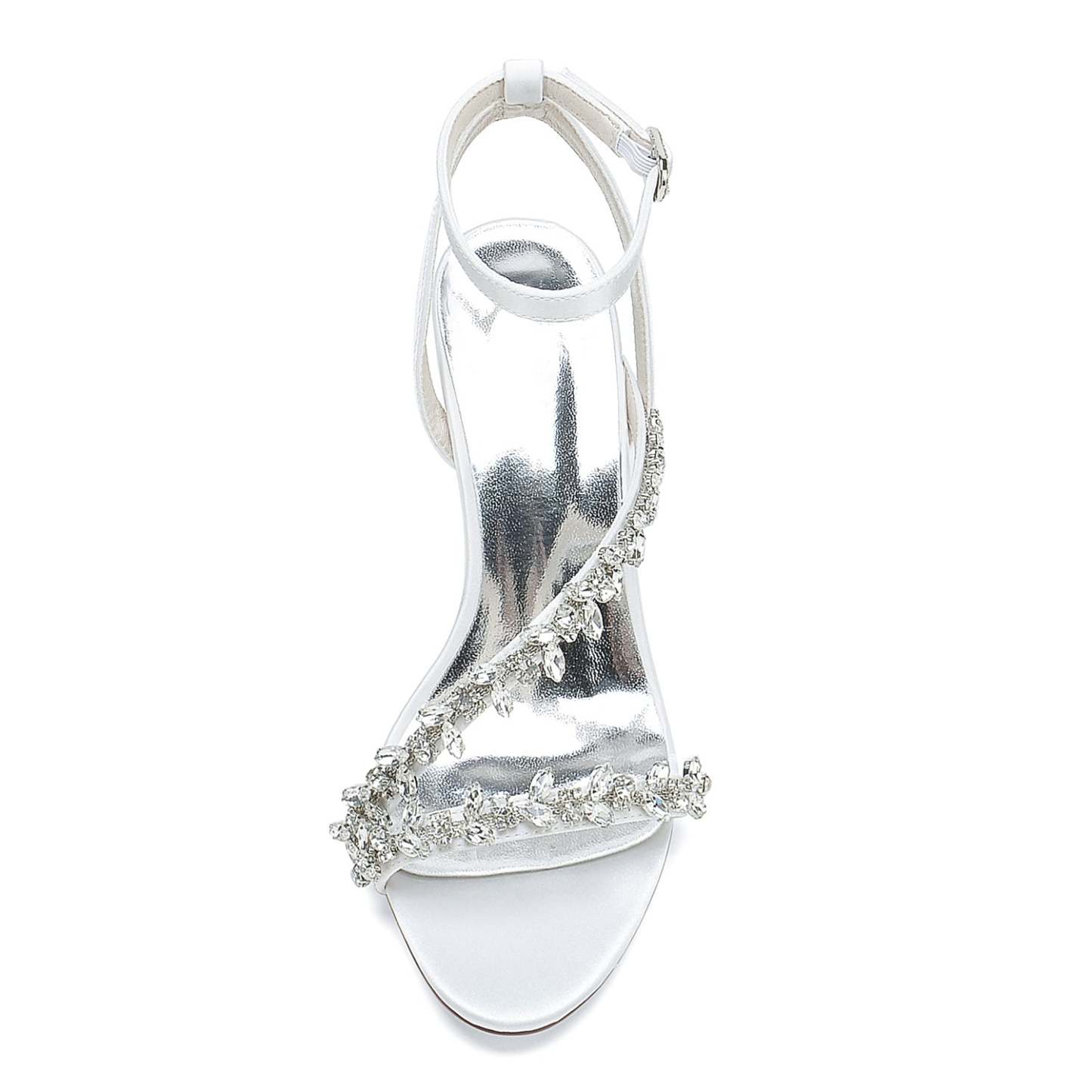 White Strappy Rhinestone Bridal Shoes with Opened Toe and Block Heel for Women