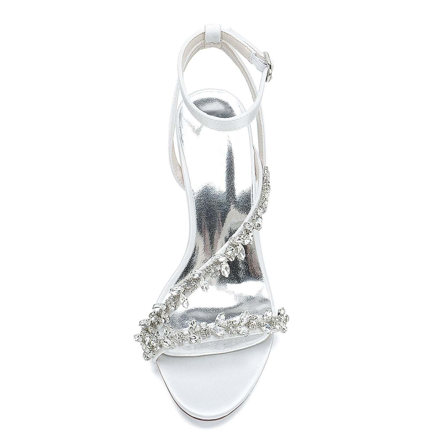 White Strappy Rhinestone Bridal Shoes with Opened Toe and Block Heel for Women