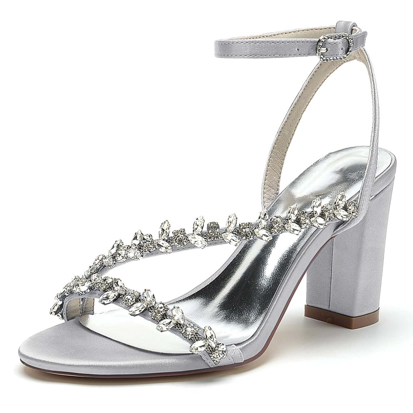 White Strappy Rhinestone Bridal Shoes with Opened Toe and Block Heel for Women