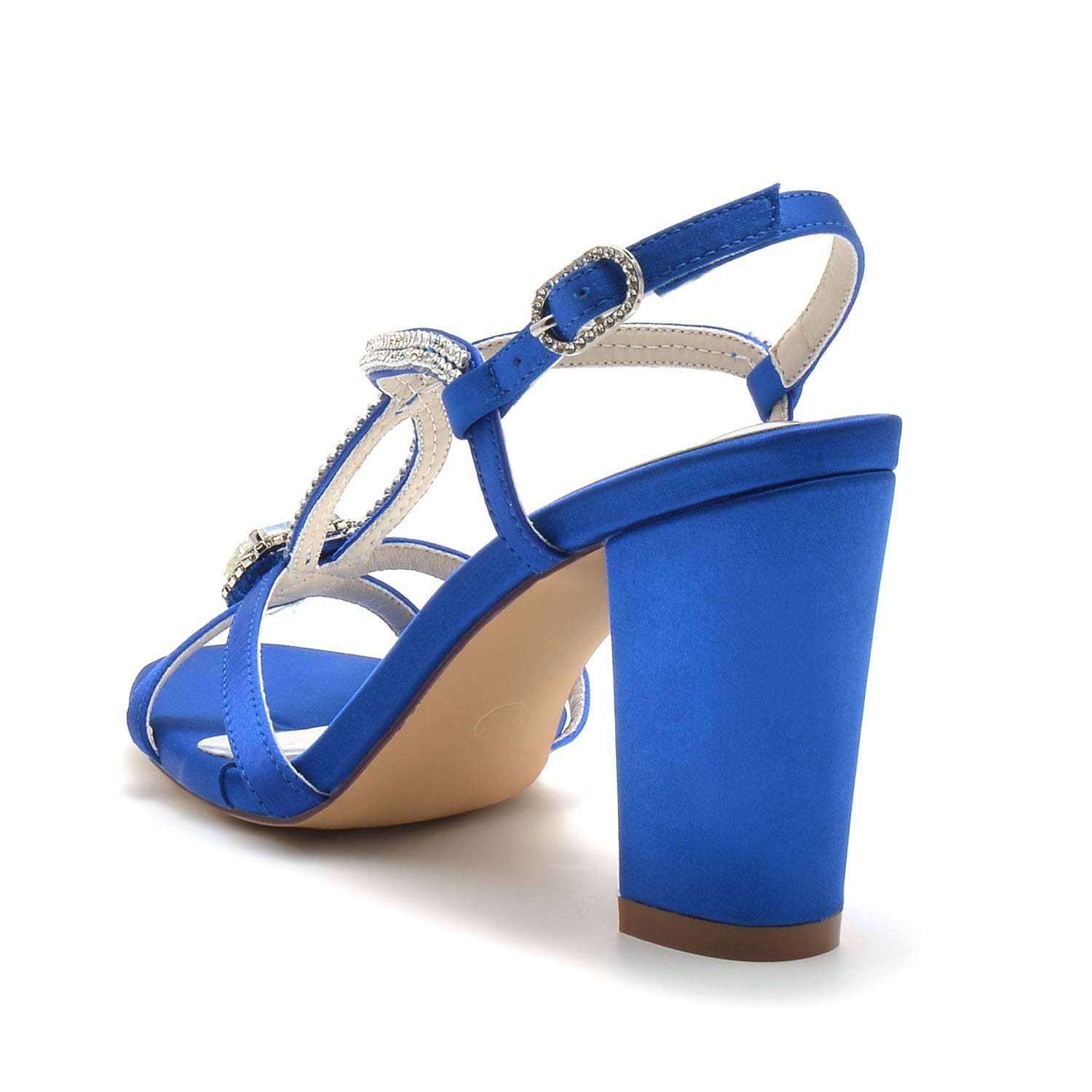 Bridal Shoes for Women with Rhinestone Peep Toe and Crossed Buckle Block Heel