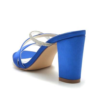 Bridal Mule Shoes for Women with Peep Toe Block Heel and Crystal Straps