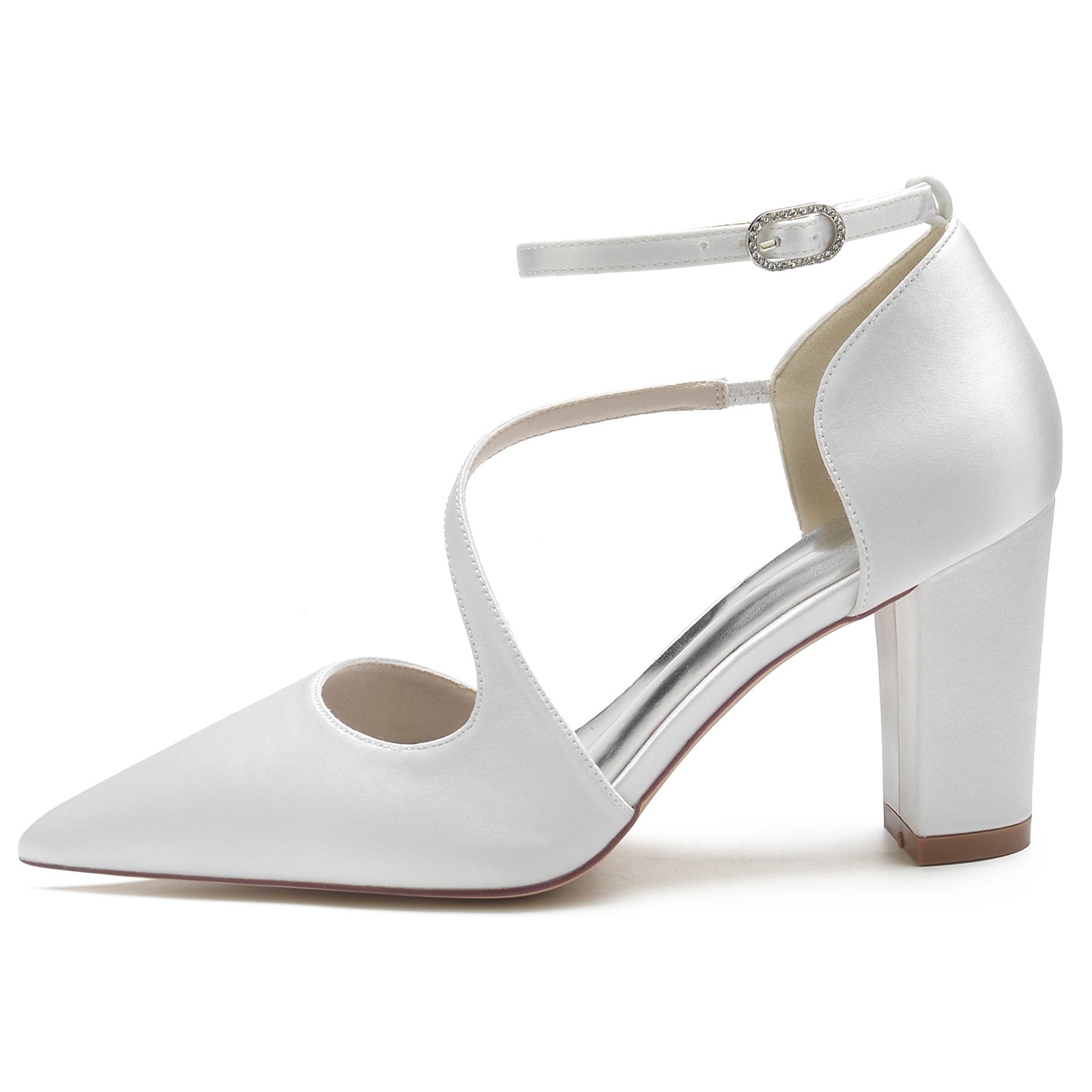 Bridal Silk Satin Shoes with Buckle for Women - Minimalist Pointed Toe Design