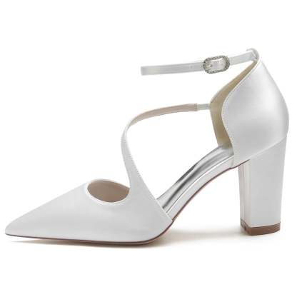 Bridal Silk Satin Shoes with Buckle for Women - Minimalist Pointed Toe Design