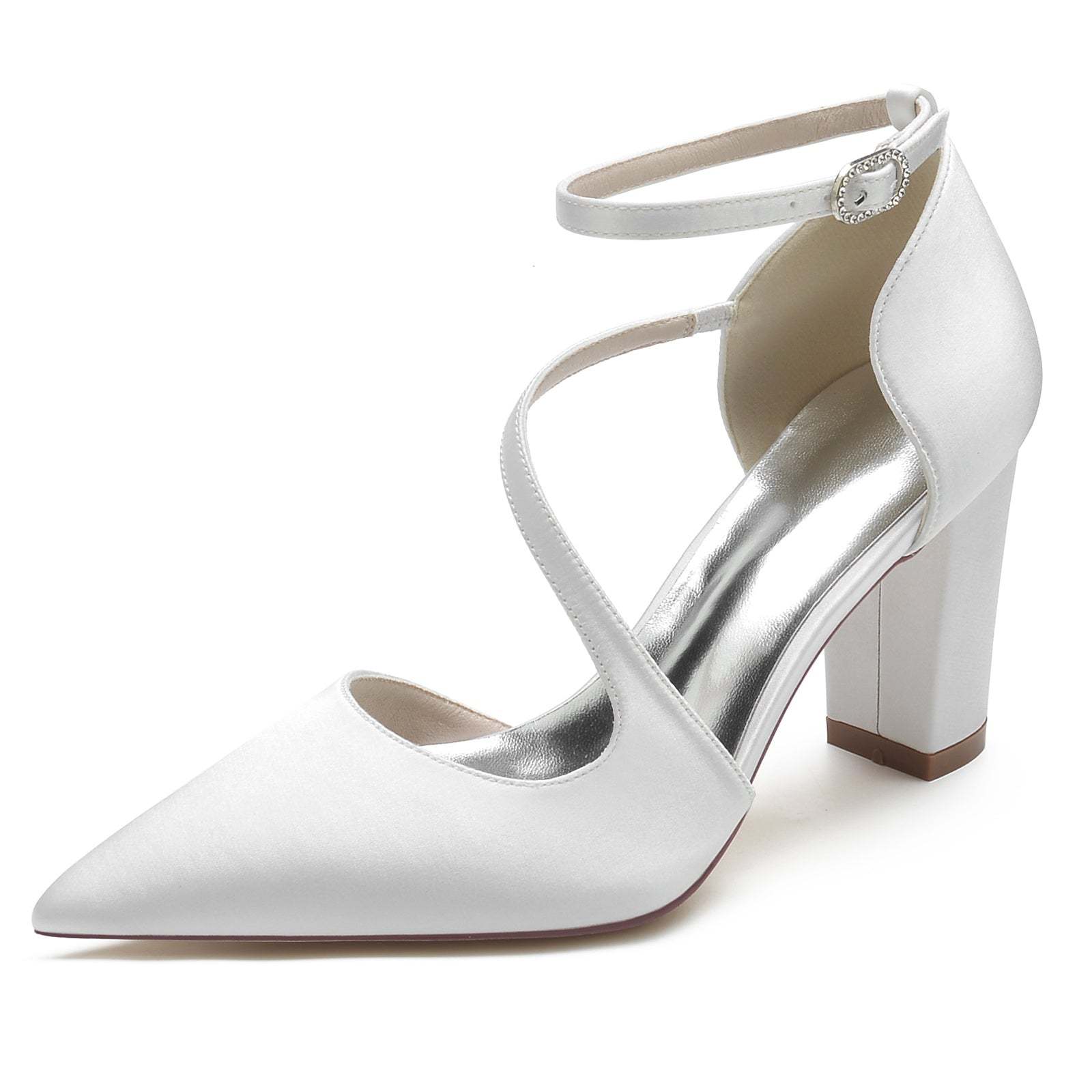 Bridal Silk Satin Shoes with Buckle for Women - Minimalist Pointed Toe Design