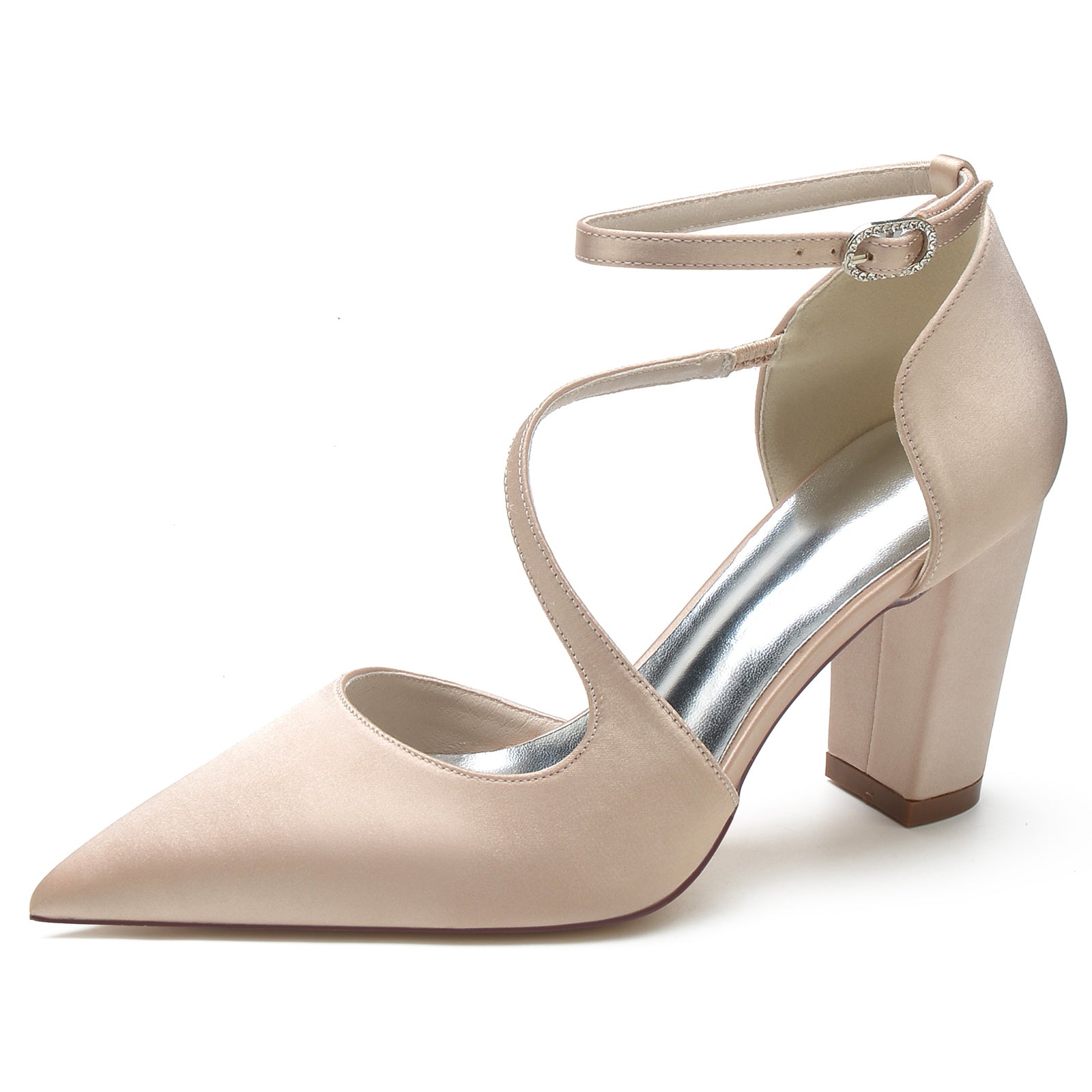 Bridal Silk Satin Shoes with Buckle for Women - Minimalist Pointed Toe Design