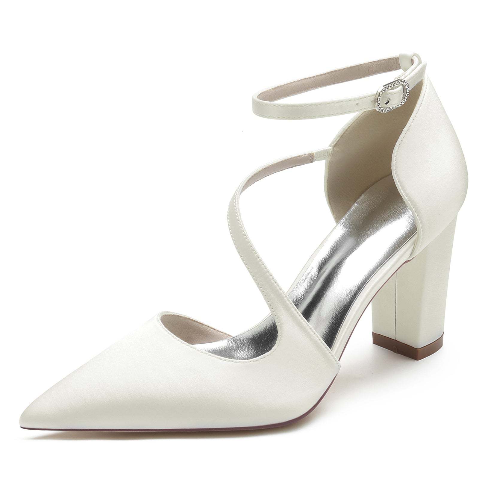 Bridal Silk Satin Shoes with Buckle for Women - Minimalist Pointed Toe Design