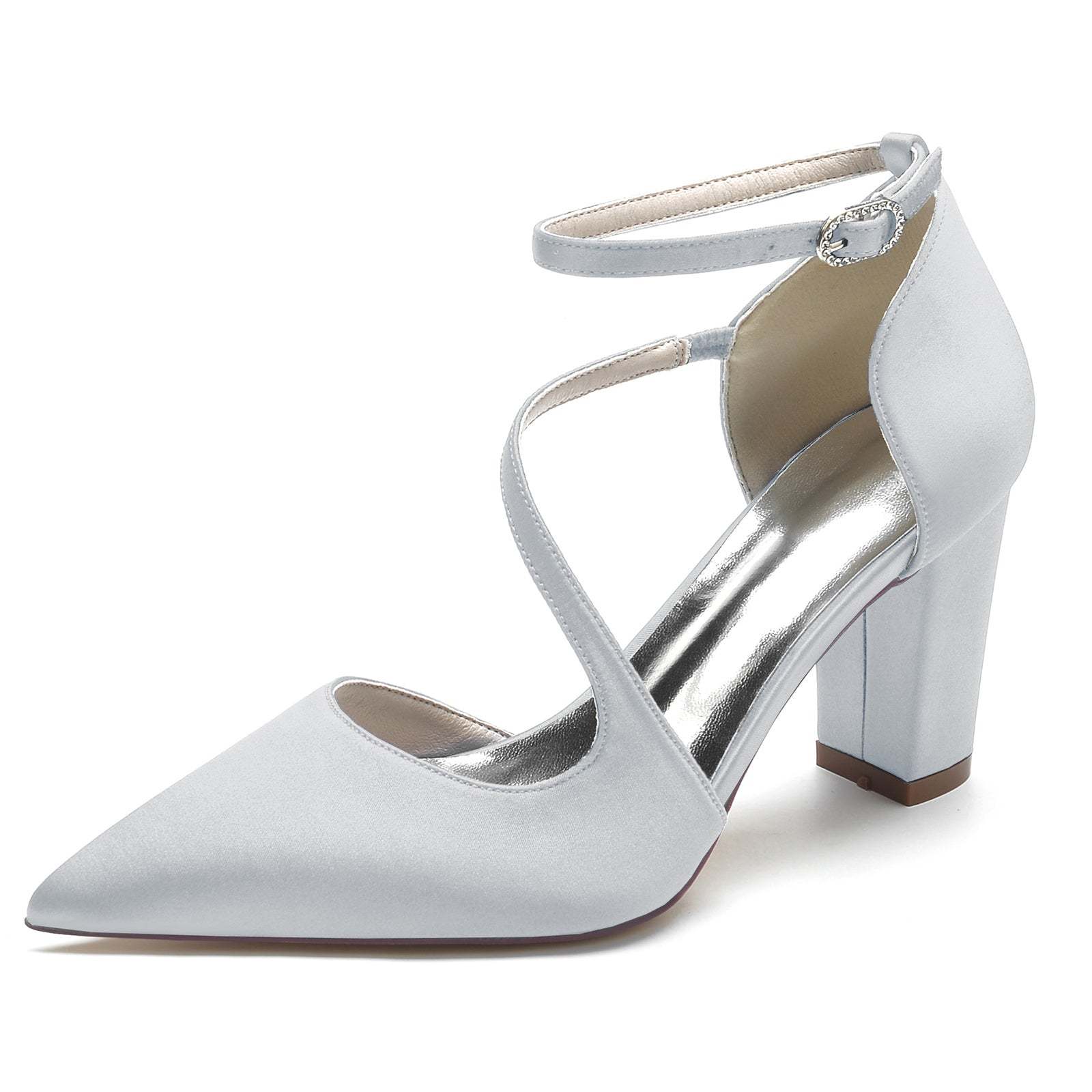 Bridal Silk Satin Shoes with Buckle for Women - Minimalist Pointed Toe Design