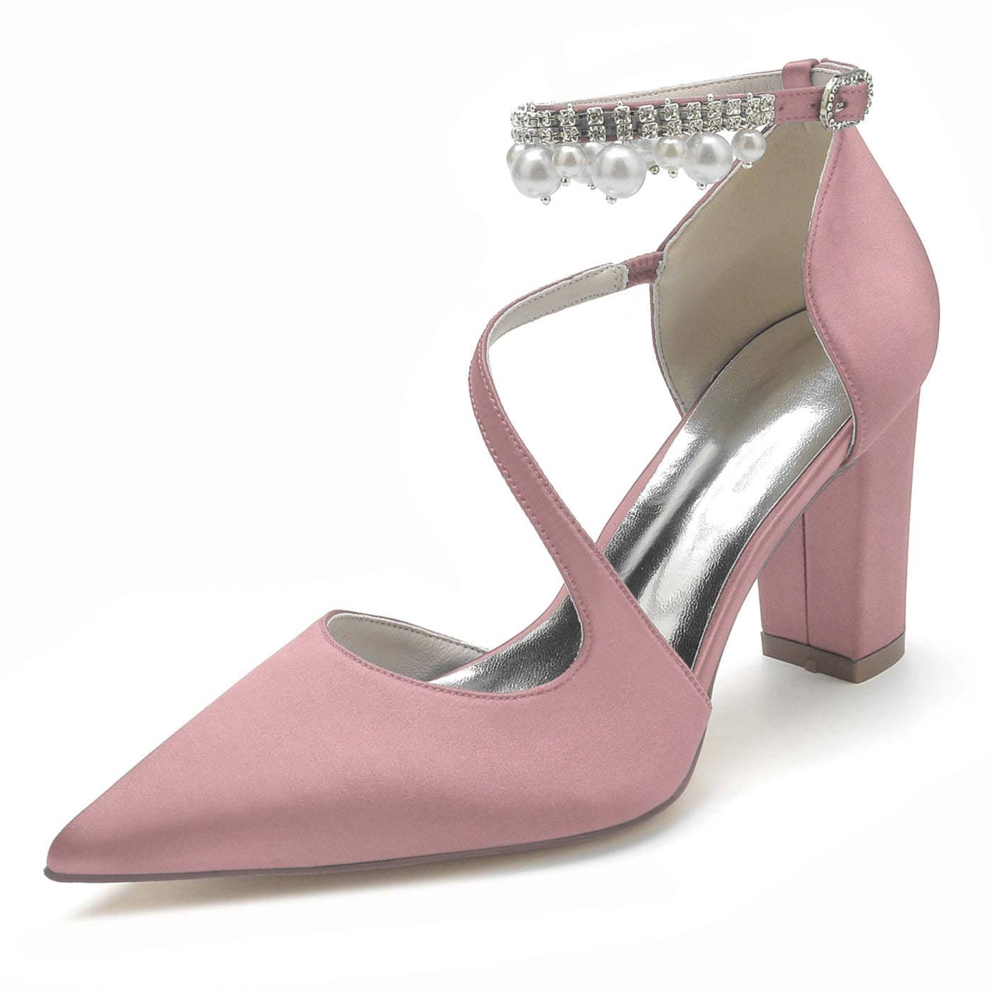 White Pearl Bridal Shoes for Women with Buckle and Pointed Toe