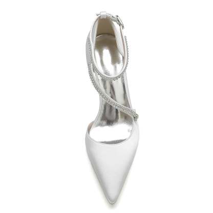 Bridal Shoes for Women with Rhinestones Block Heel and Pointed Toe
