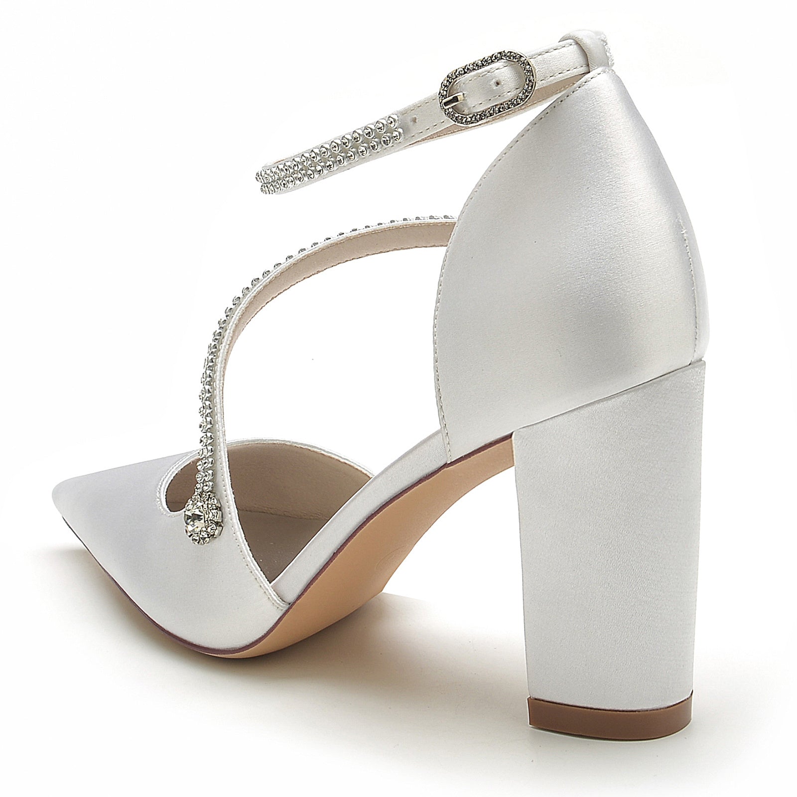 Bridal Shoes for Women with Rhinestones Block Heel and Pointed Toe