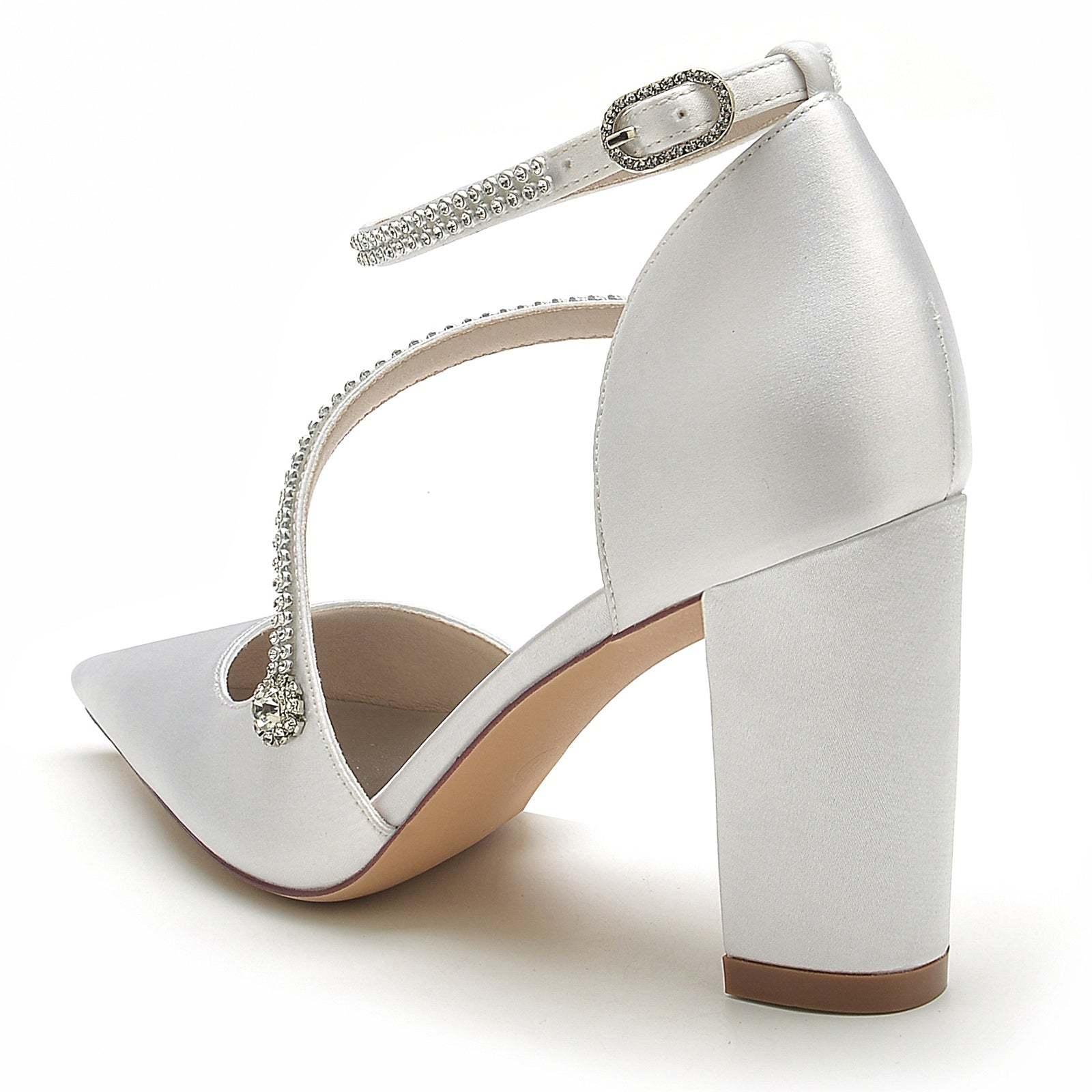Bridal Shoes for Women with Rhinestones Block Heel and Pointed Toe