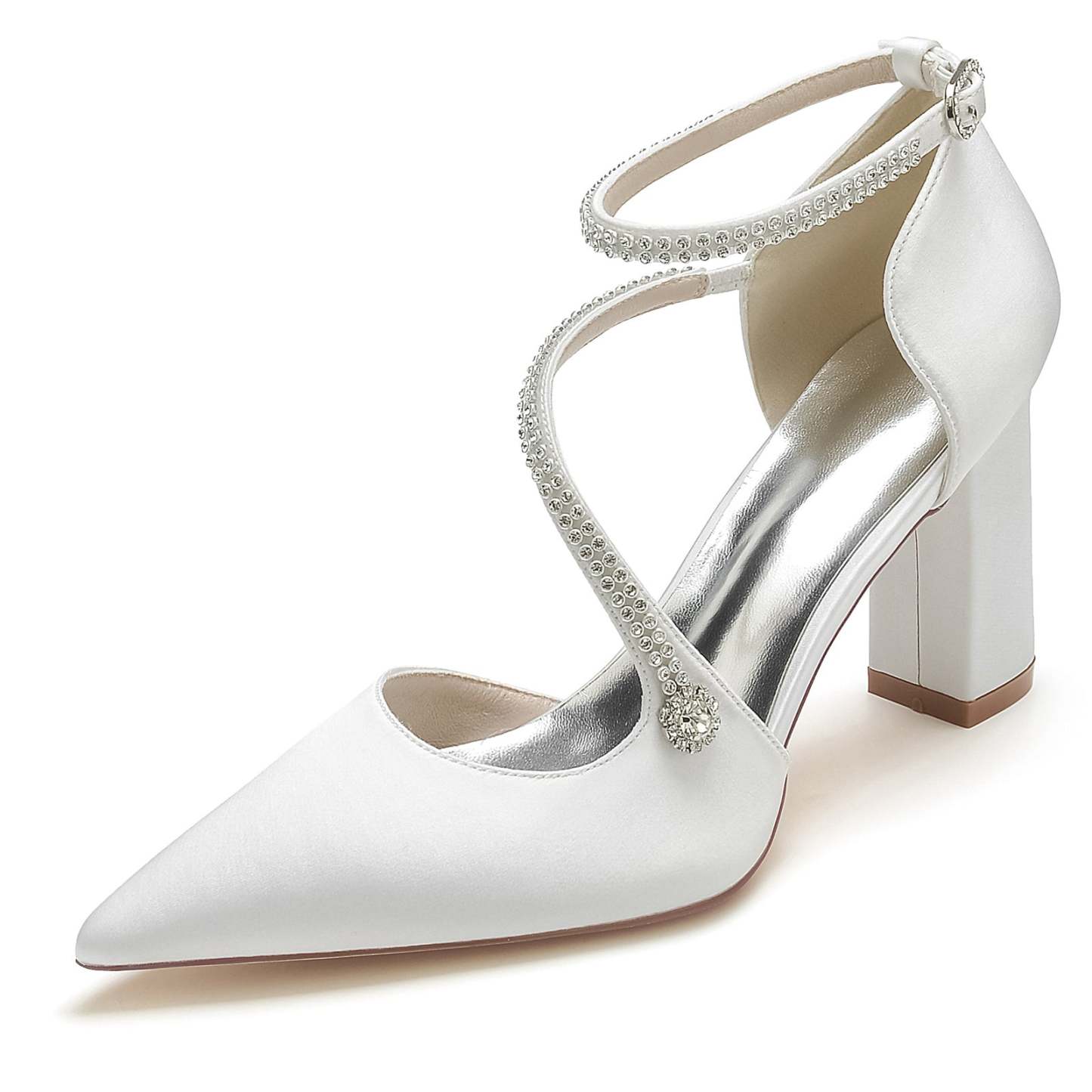 Bridal Shoes for Women with Rhinestones Block Heel and Pointed Toe