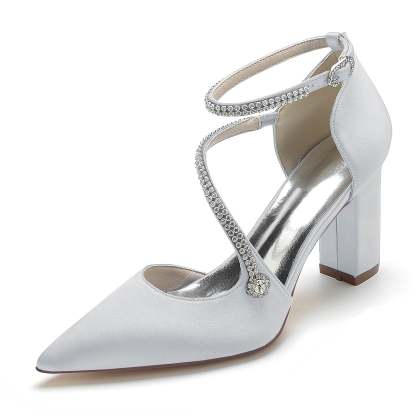 Bridal Shoes for Women with Rhinestones Block Heel and Pointed Toe
