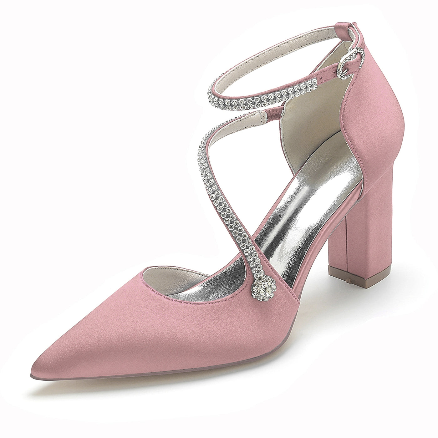 Bridal Shoes for Women with Rhinestones Block Heel and Pointed Toe