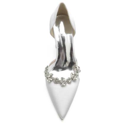 Bridal Shoes for Women with Chunky Pointed Toe in Silk Satin and Rhinestone