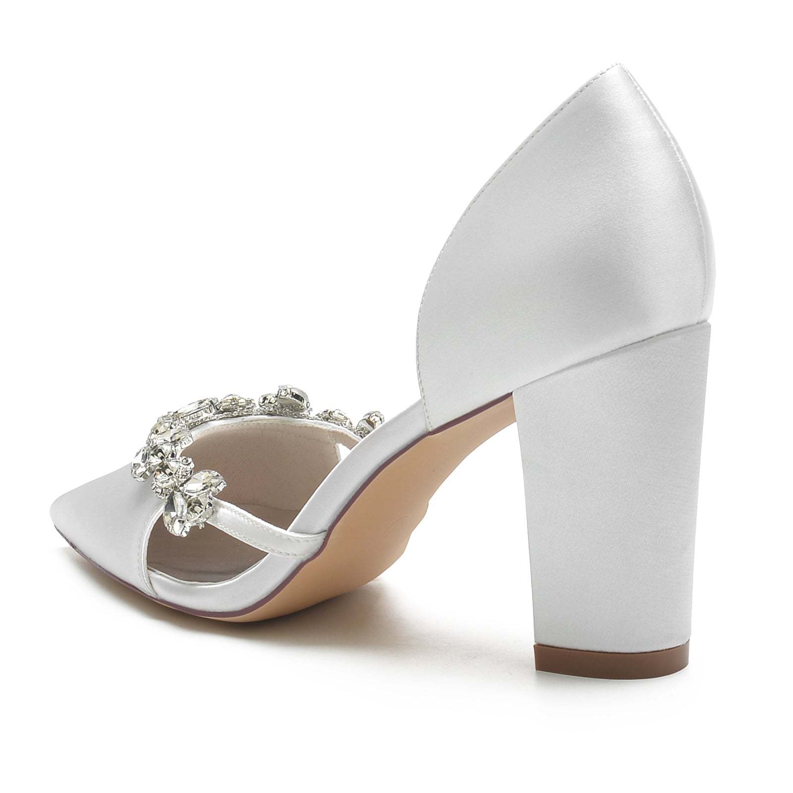 Bridal Shoes for Women with Chunky Pointed Toe in Silk Satin and Rhinestone