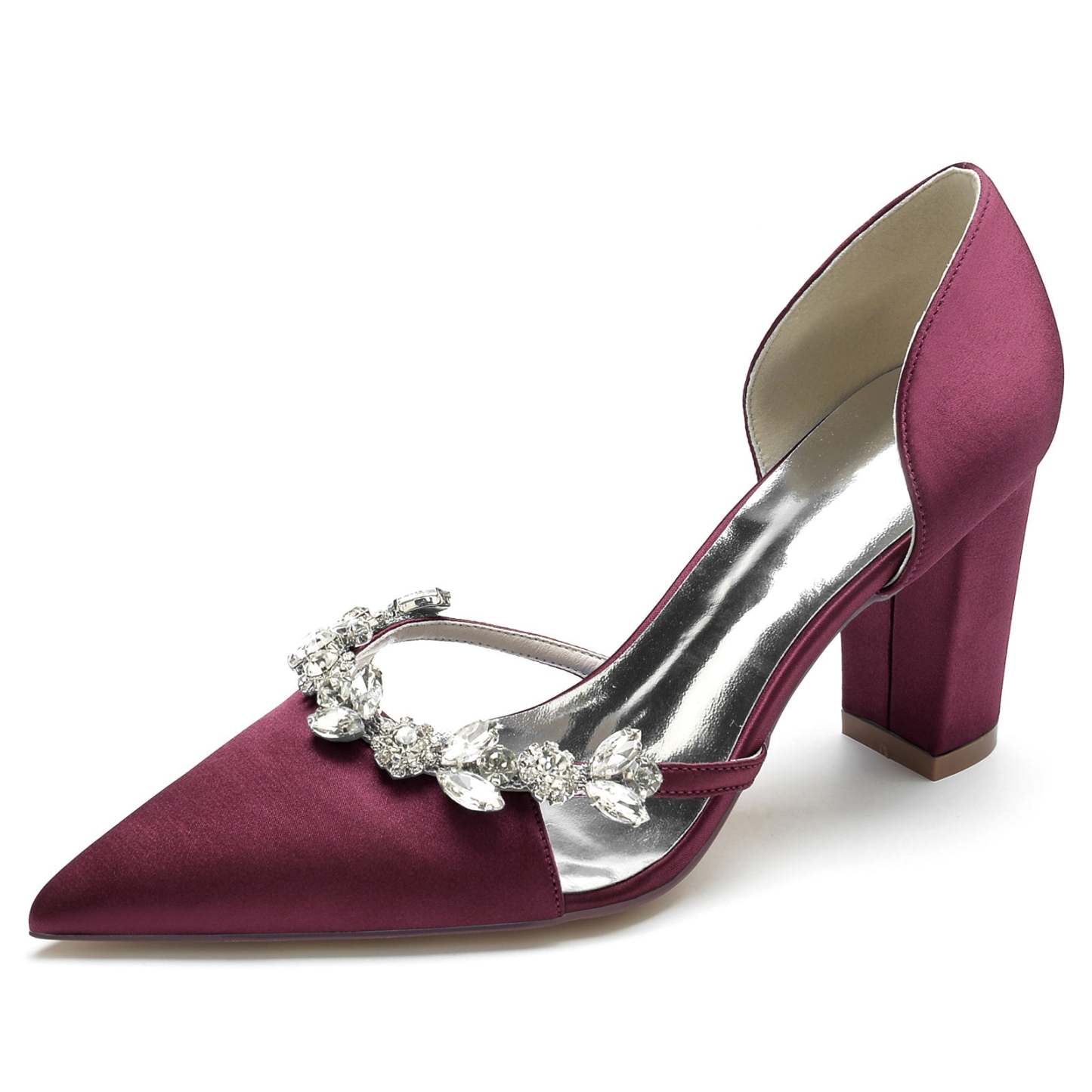 Bridal Shoes for Women with Chunky Pointed Toe in Silk Satin and Rhinestone