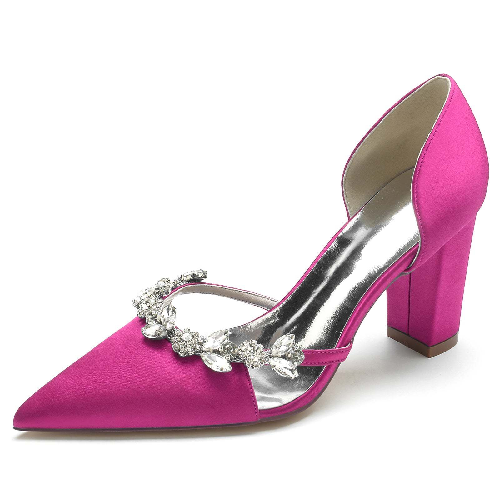 Bridal Shoes for Women with Chunky Pointed Toe in Silk Satin and Rhinestone