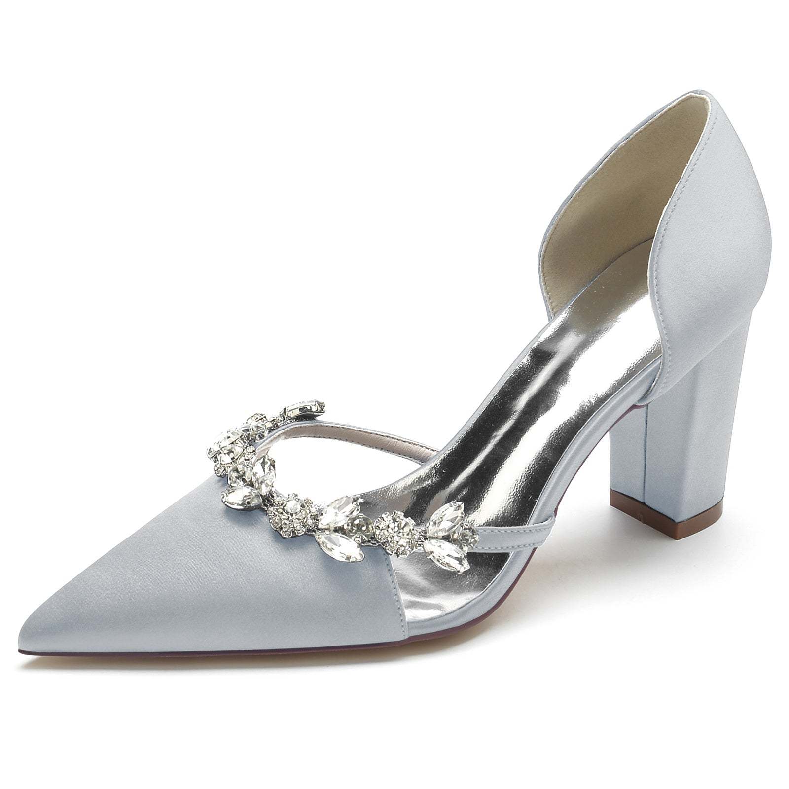 Bridal Shoes for Women with Chunky Pointed Toe in Silk Satin and Rhinestone