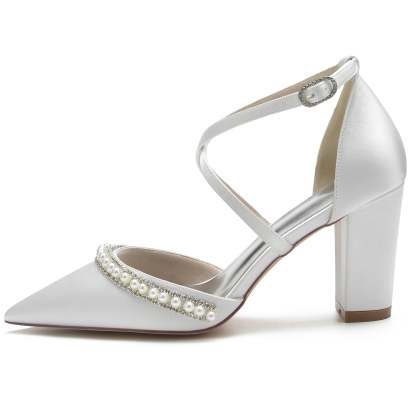 Bridal Shoes for Women with Chunky Straps and Pearl Details