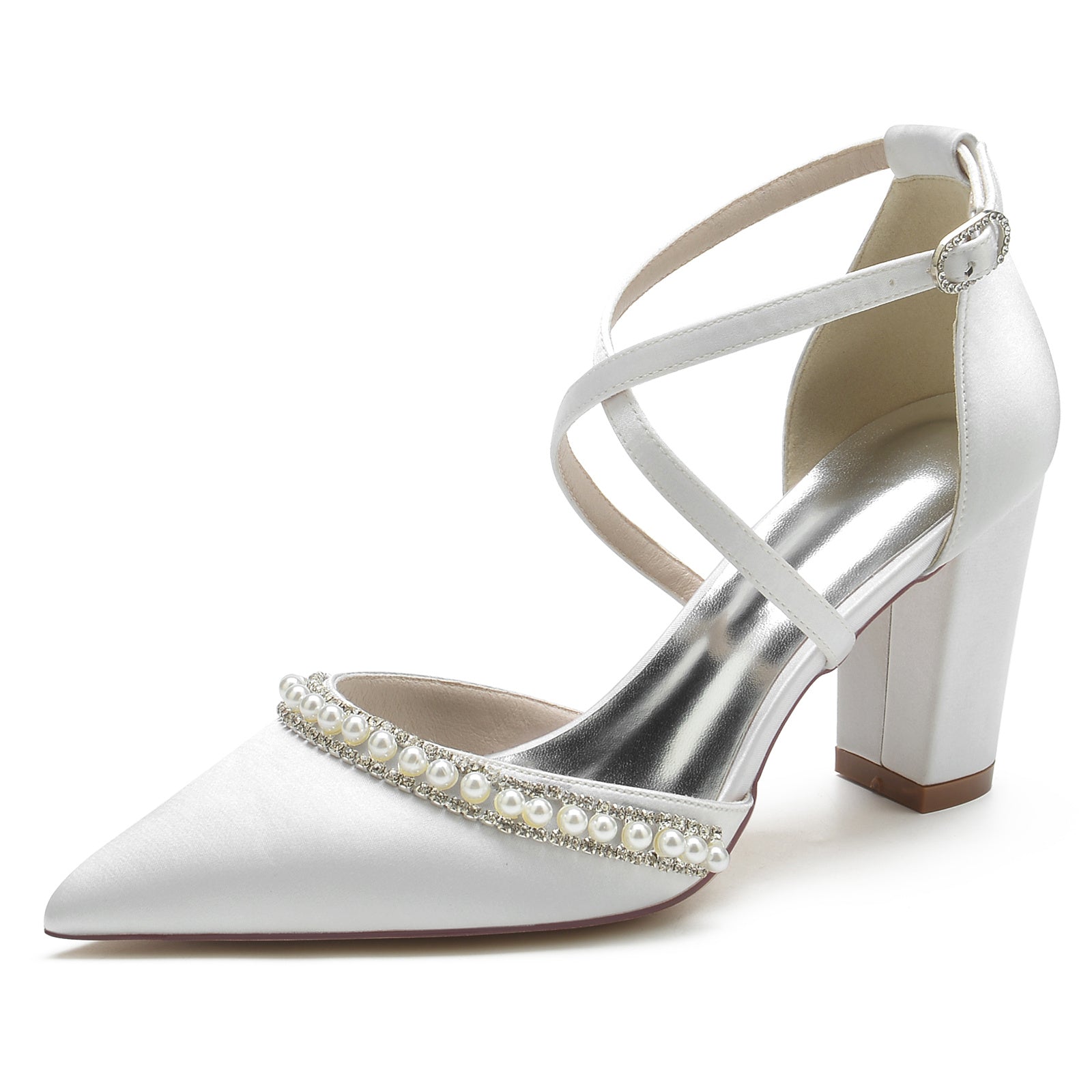 Bridal Shoes for Women with Chunky Straps and Pearl Details