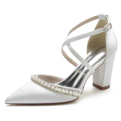Bridal Shoes for Women with Chunky Straps and Pearl Details