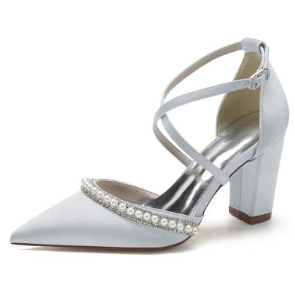 Bridal Shoes for Women with Chunky Straps and Pearl Details