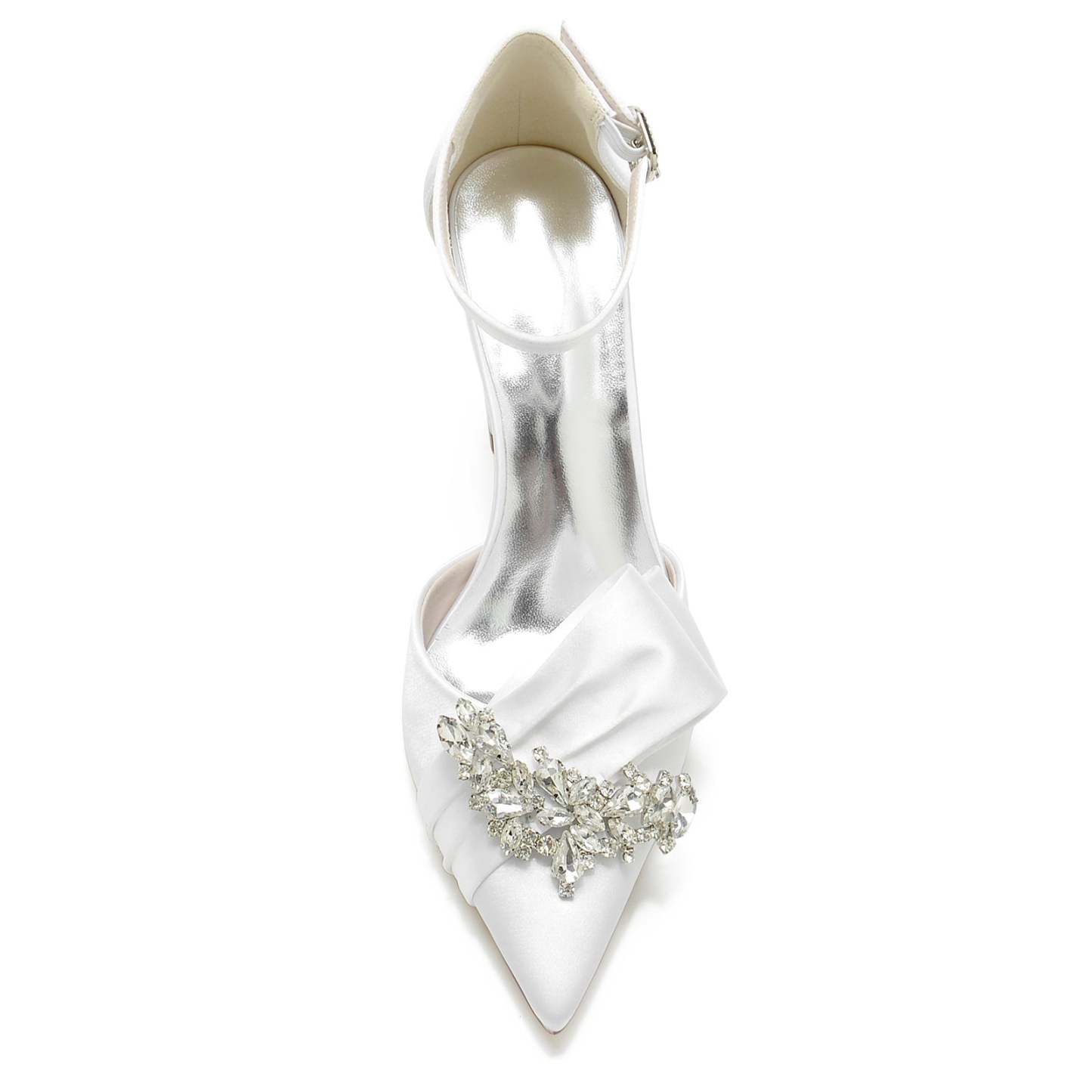 Bridal Shoes for Women with Chunky Pointed Toe Silk Satin and Rhinestone Buckle