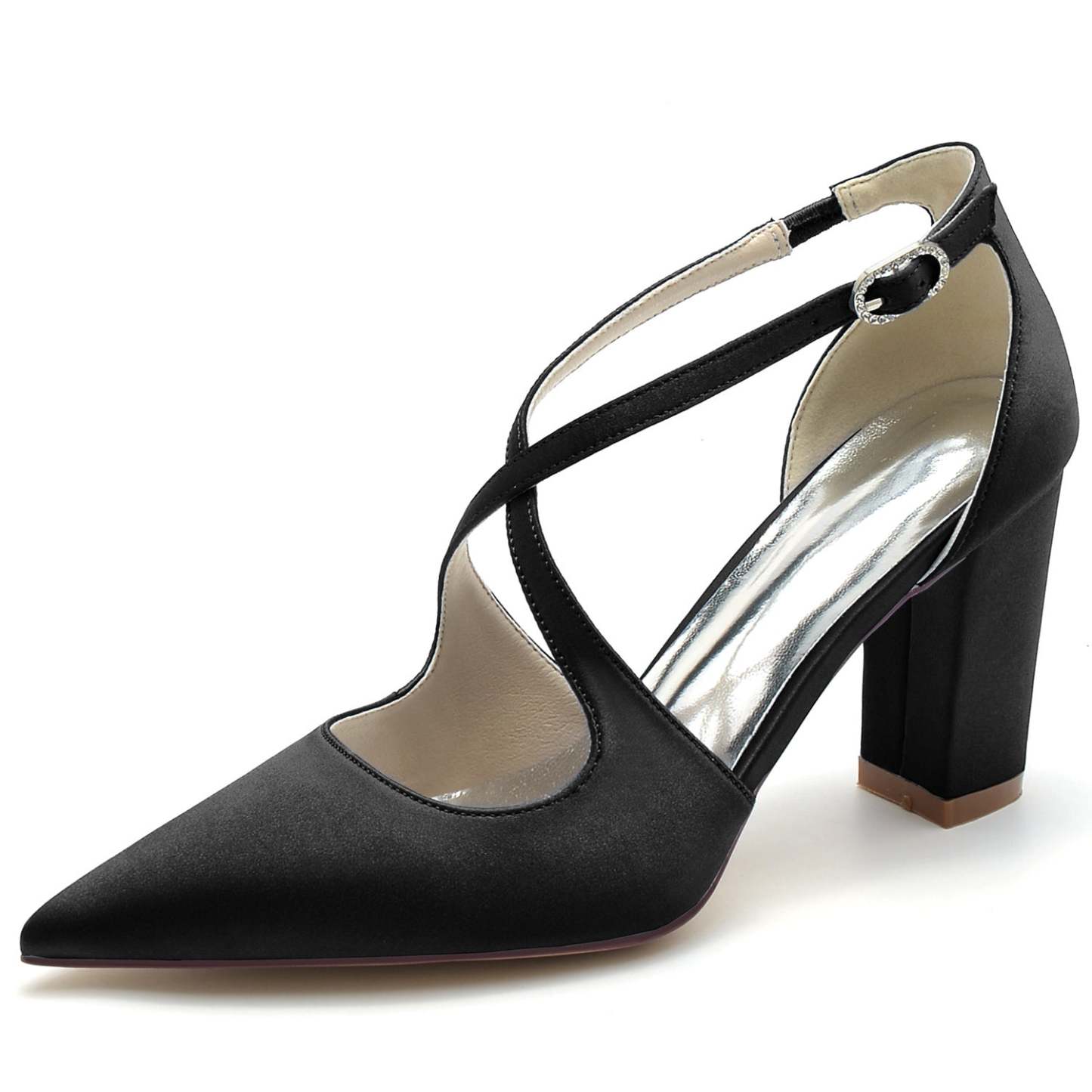 Bridal Shoes for Women with Block Heel Crossed Straps and Pointed Toe