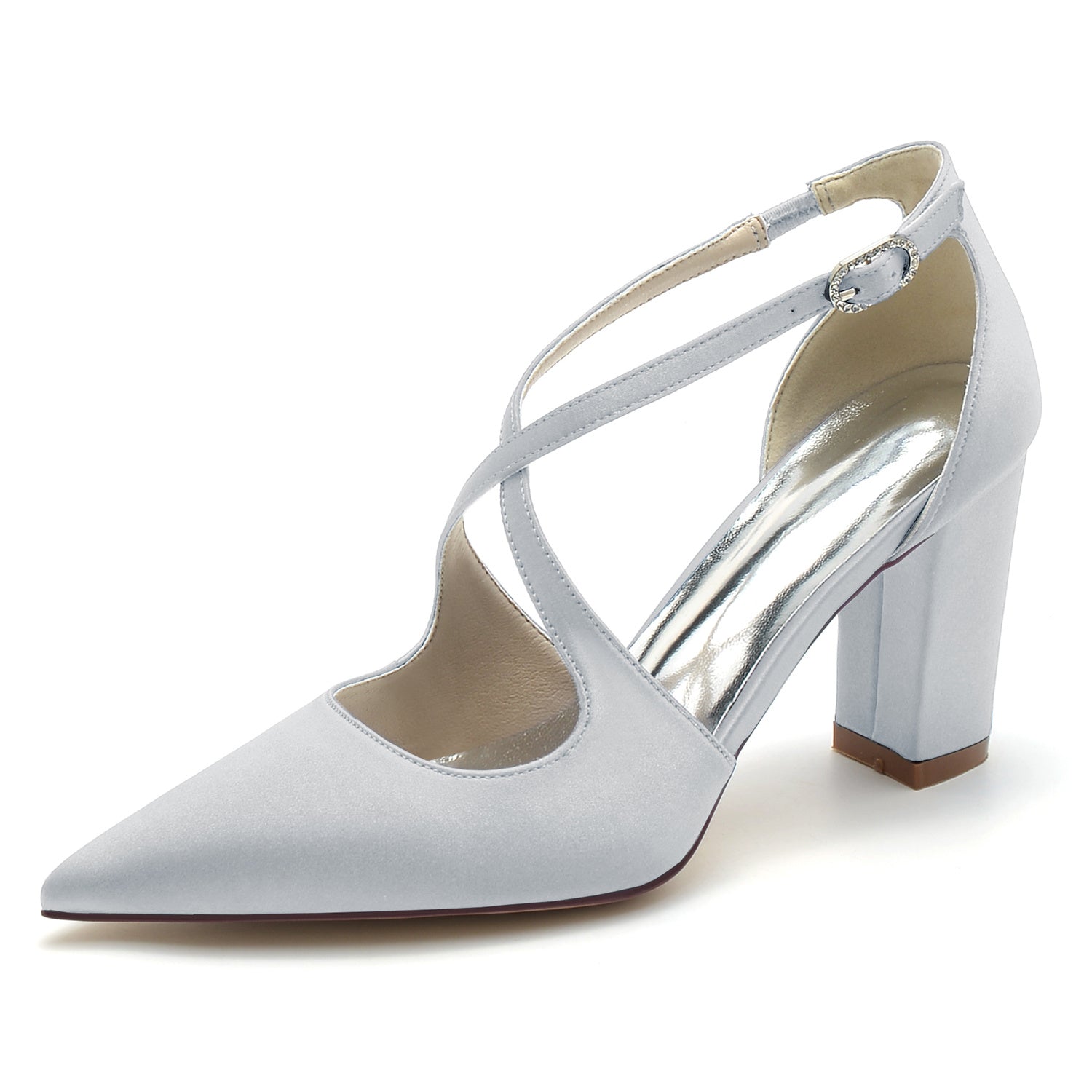 Bridal Shoes for Women with Block Heel Crossed Straps and Pointed Toe