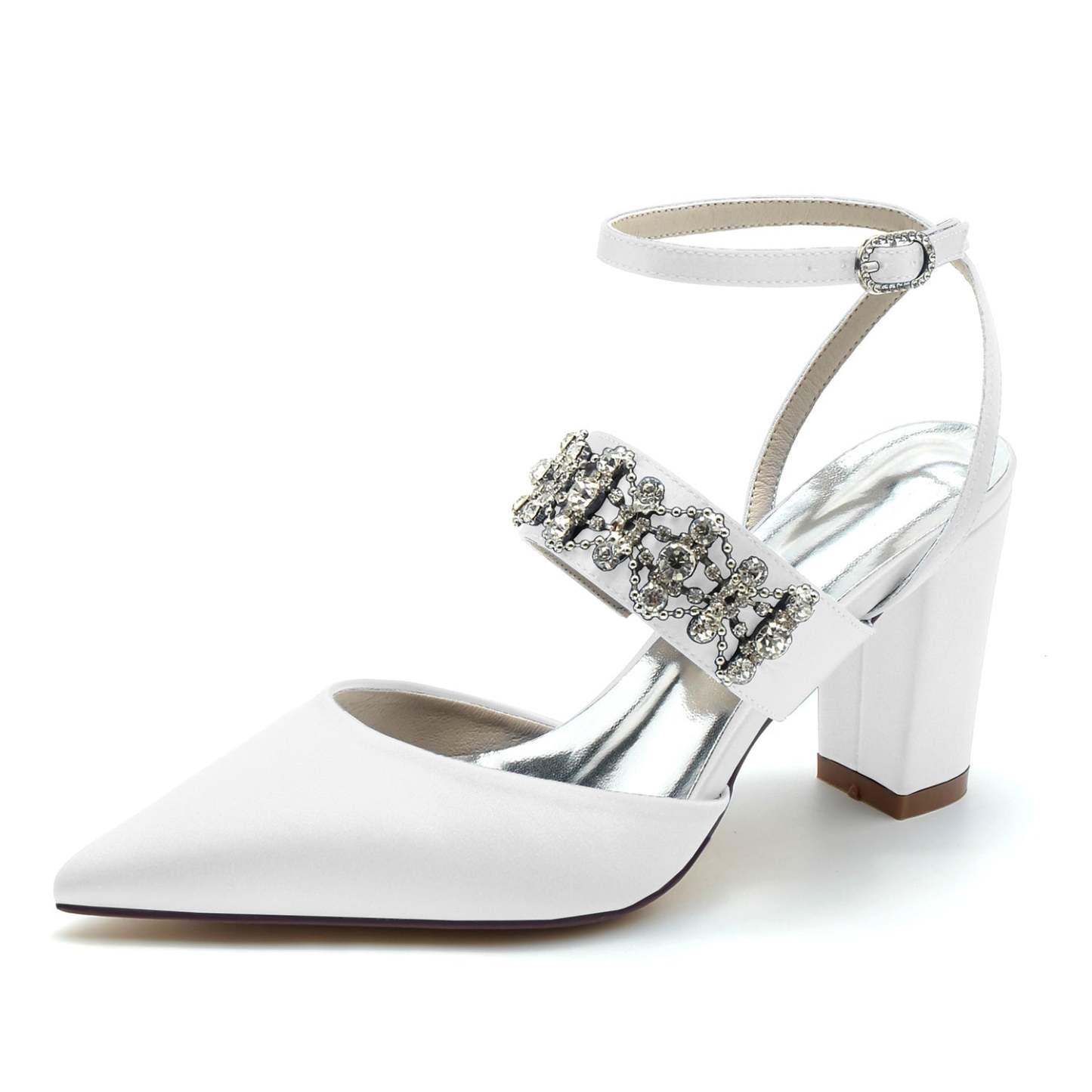Bridal Shoes for Women with Imitation Rhinestone Buckle and Closed Block Toe