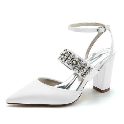 Bridal Shoes for Women with Imitation Rhinestone Buckle and Closed Block Toe