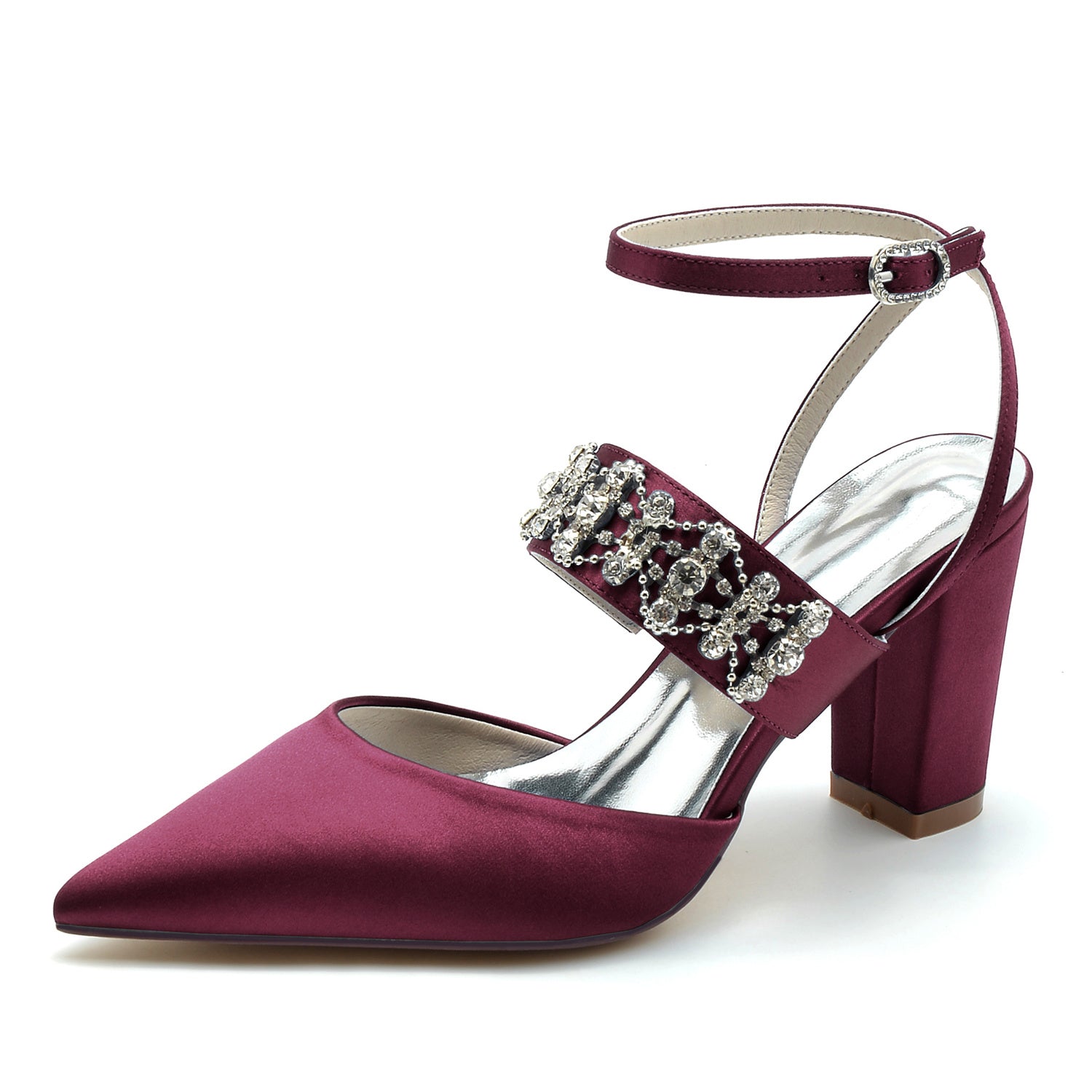 Bridal Shoes for Women with Imitation Rhinestone Buckle and Closed Block Toe