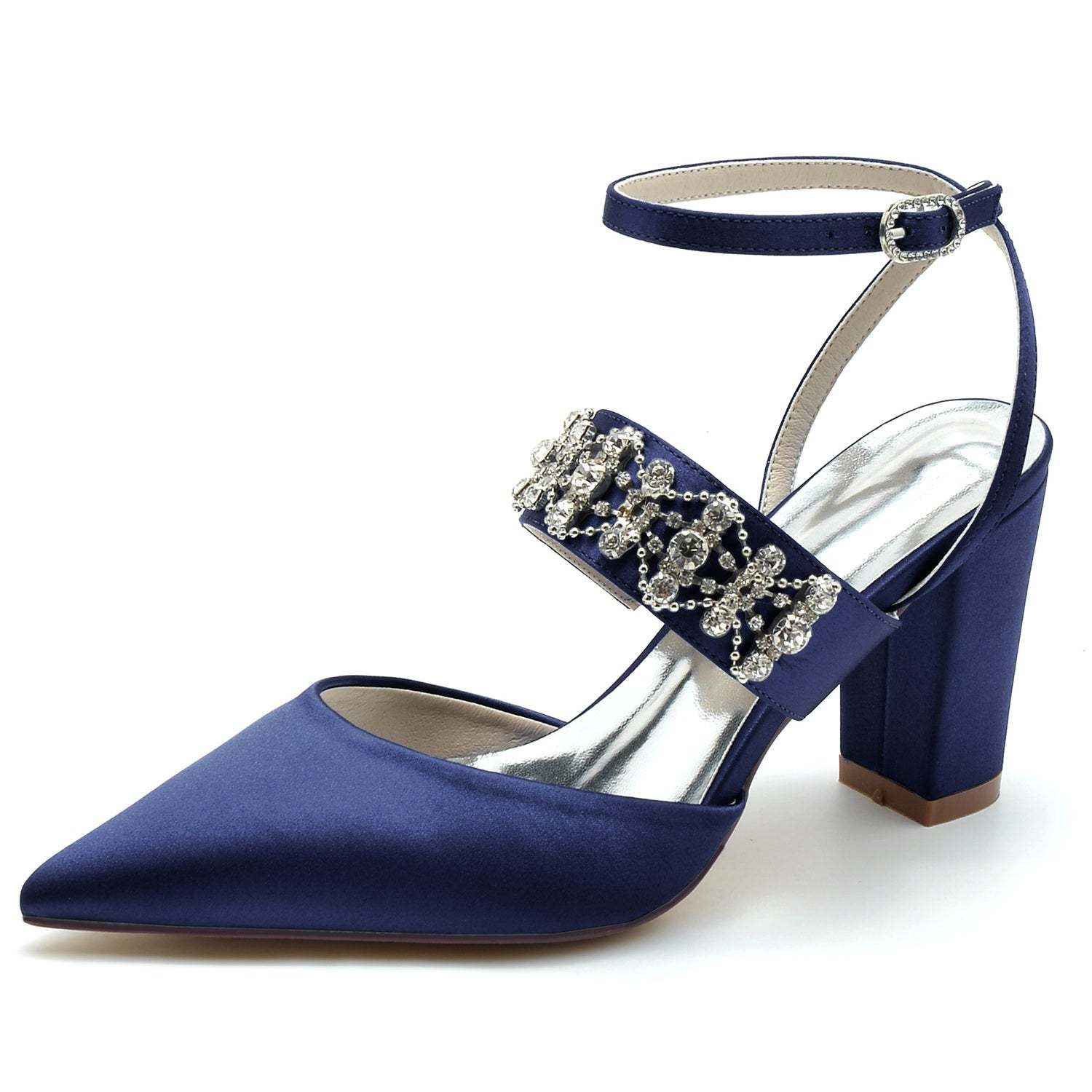 Bridal Shoes for Women with Imitation Rhinestone Buckle and Closed Block Toe