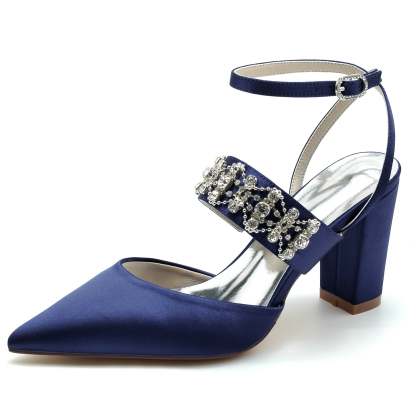 Bridal Shoes for Women with Imitation Rhinestone Buckle and Closed Block Toe