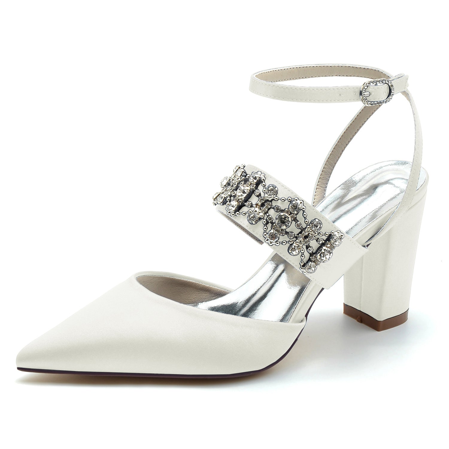 Bridal Shoes for Women with Imitation Rhinestone Buckle and Closed Block Toe