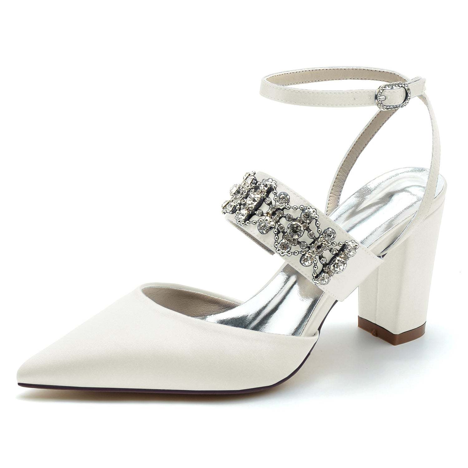 Bridal Shoes for Women with Imitation Rhinestone Buckle and Closed Block Toe