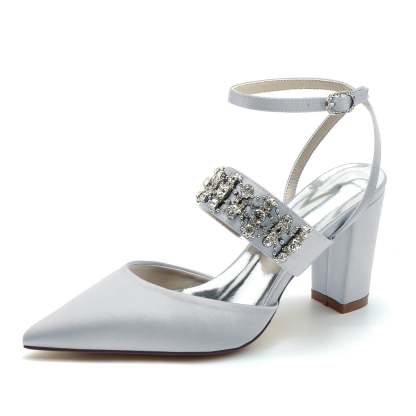 Bridal Shoes for Women with Imitation Rhinestone Buckle and Closed Block Toe