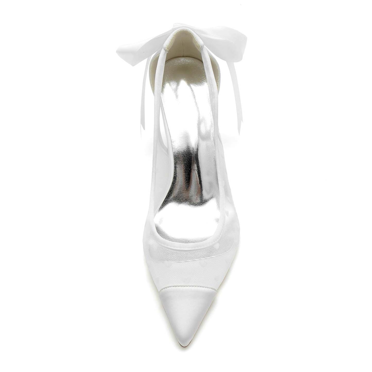 Bridal Shoes for Women with Lace and Bow Tie Pointed Toe Block Heel
