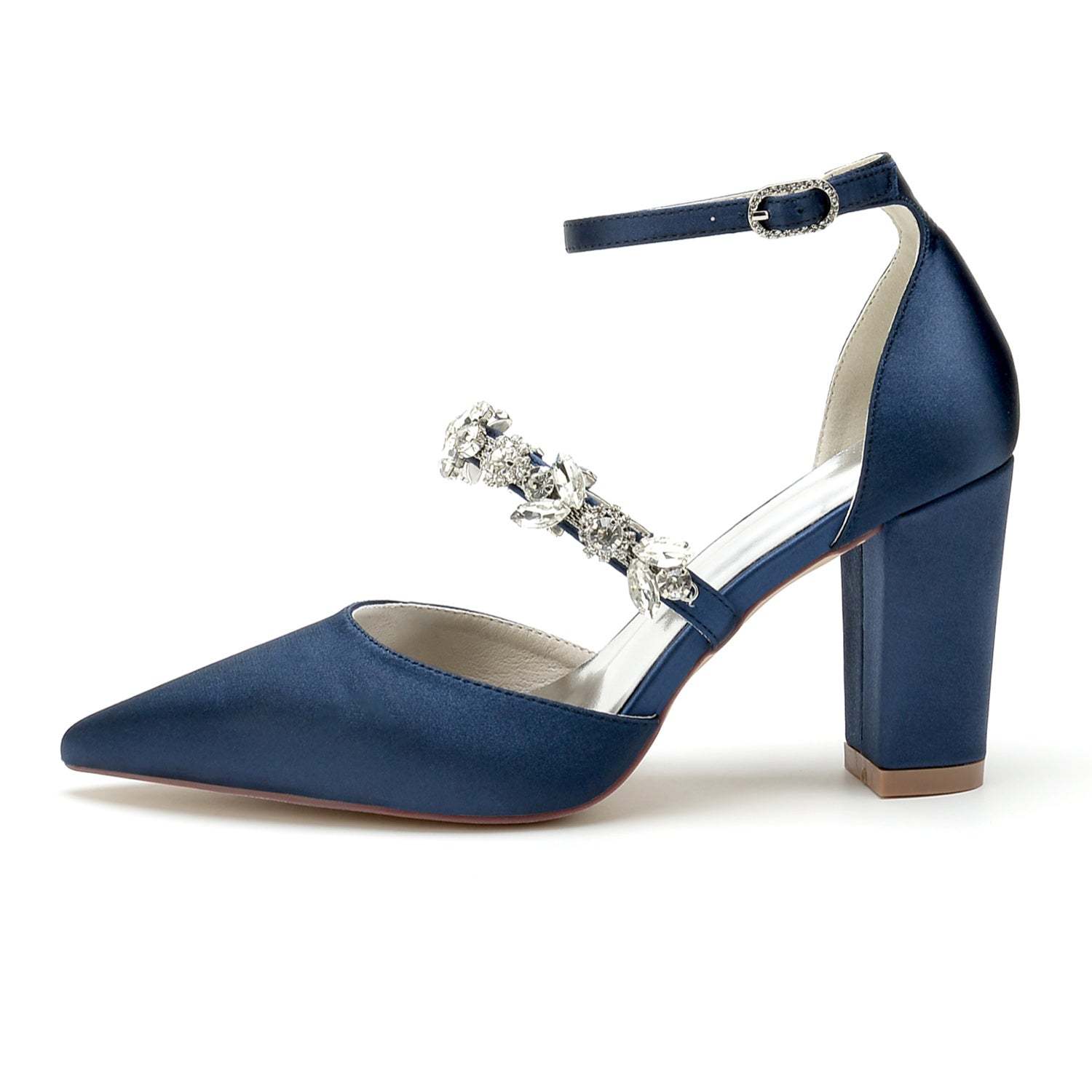 Bridal Shoes for Women with Rhinestone Block Heels and Pointed Toes