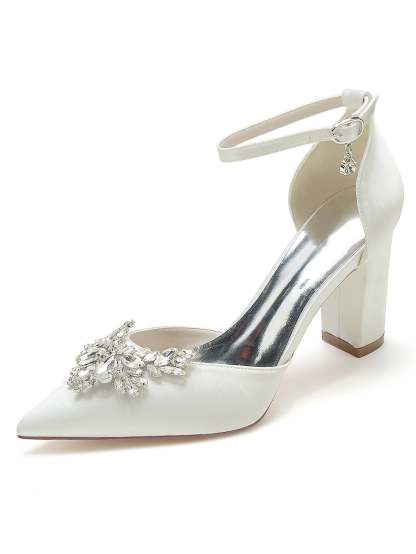 Bridesmaid's Rhinestone High Heel Wedding Shoes with Pointed Toe for Women
